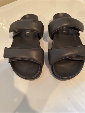 Gia Borghini Women’s Black/Dark Gray Slide Sandals with Padded Straps